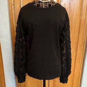 Grace & Emma Elegant Black Lace Sleeve Women's Top.